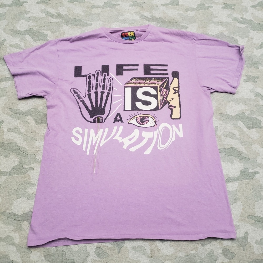 Teen Hearts Shirt Mens Large Purple Life Is A Simulation Preshrunk Short Sleeve